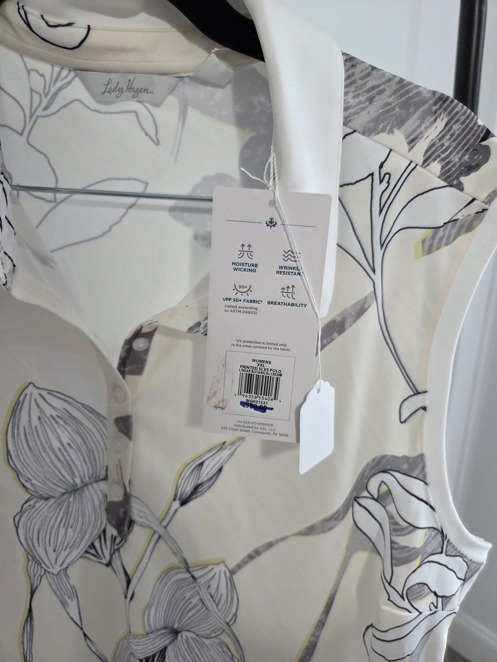 Sleeveless Floral Polo Top - Cream & Gray - Picture 5 of 9